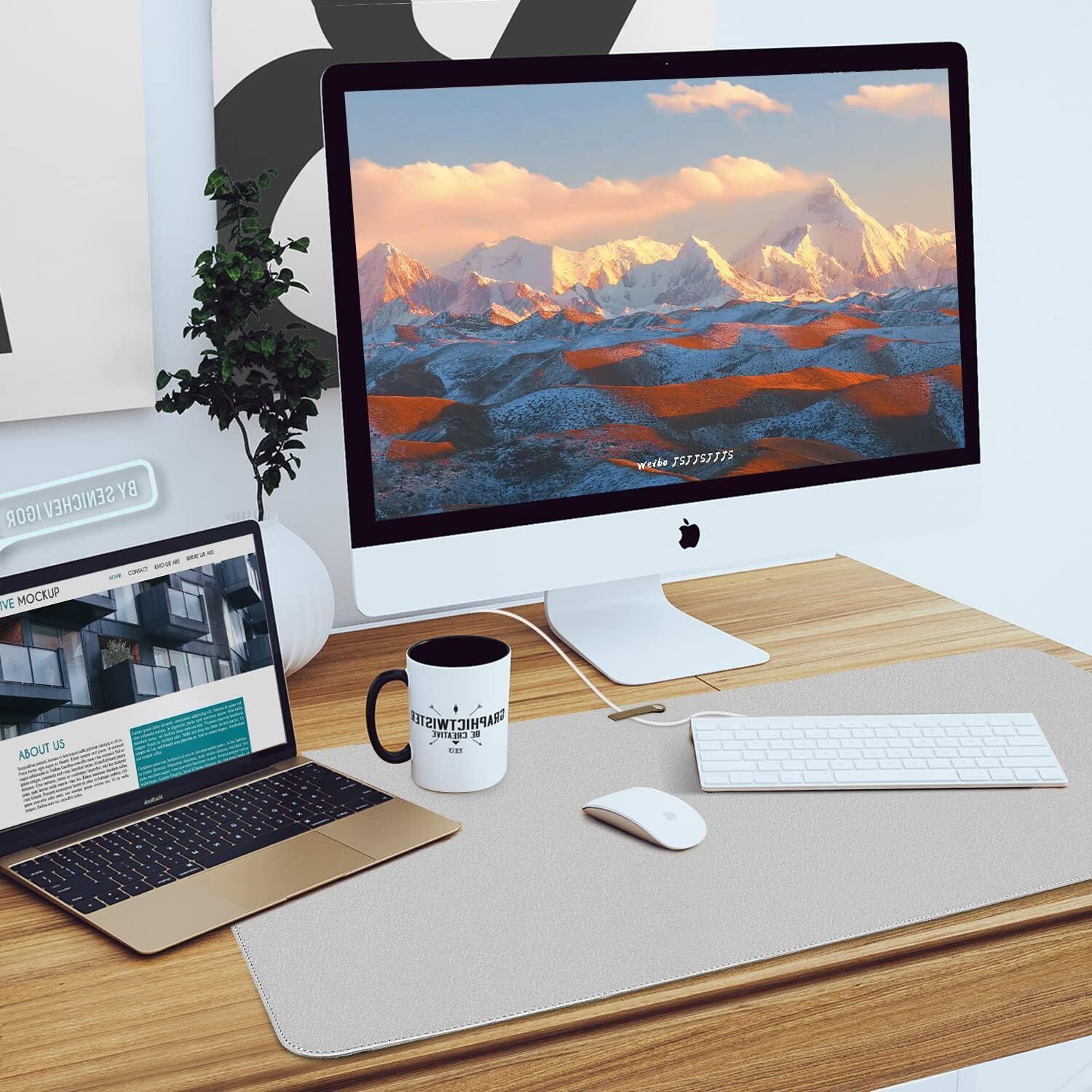 Desk Mat Waterproof Desk Pad Premium PU Leather Colour Titanium Silver 80 x 40