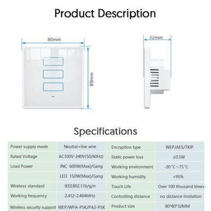 Smart Wireless Switch Neutral wire needed supports GH and Alexa Tuya Compatible