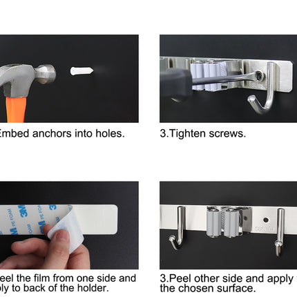 Wall Mounted Mop Brush Broom Clips & Hanger Holder Storage Rack for Kitchen 3 Hk