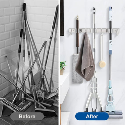 Wall Mounted Mop Brush Broom Clips & Hanger Holder Storage Rack for Kitchen 3 Hk