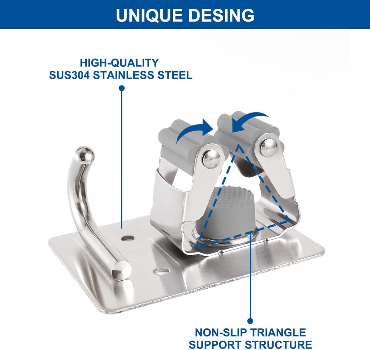 Mop Broom Holder Wall Mounted Heavy Duty Clips & Hanger Storage Rack 1 Hook 2 pk
