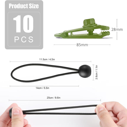 Tarpaulin Clips with 4mm Tarpaulin Ties for Camping Cargo Car Boat 10 Pack