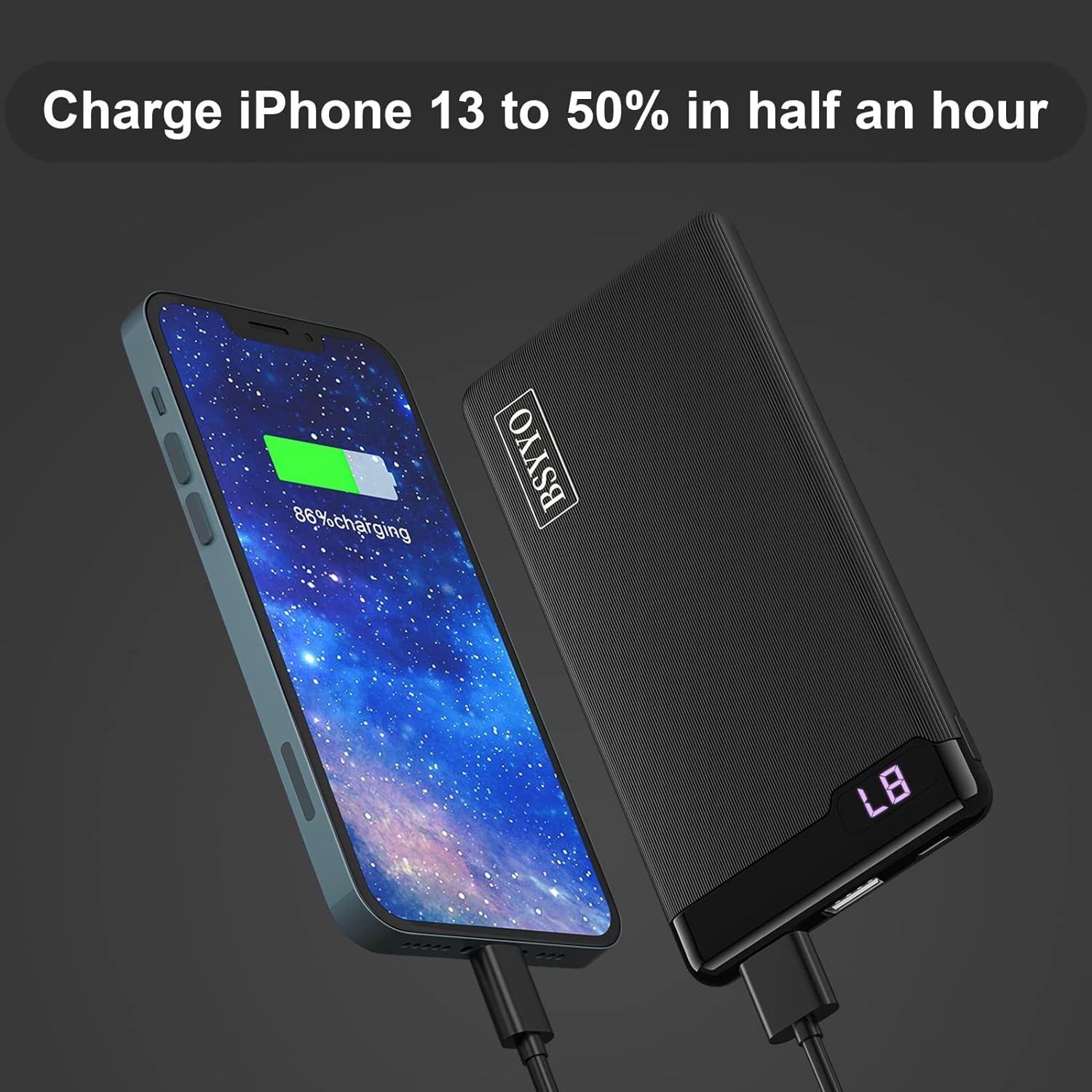 BSYYO power bank15W 10600mAh LED display portable charger 2 USB A ports 1 USB C