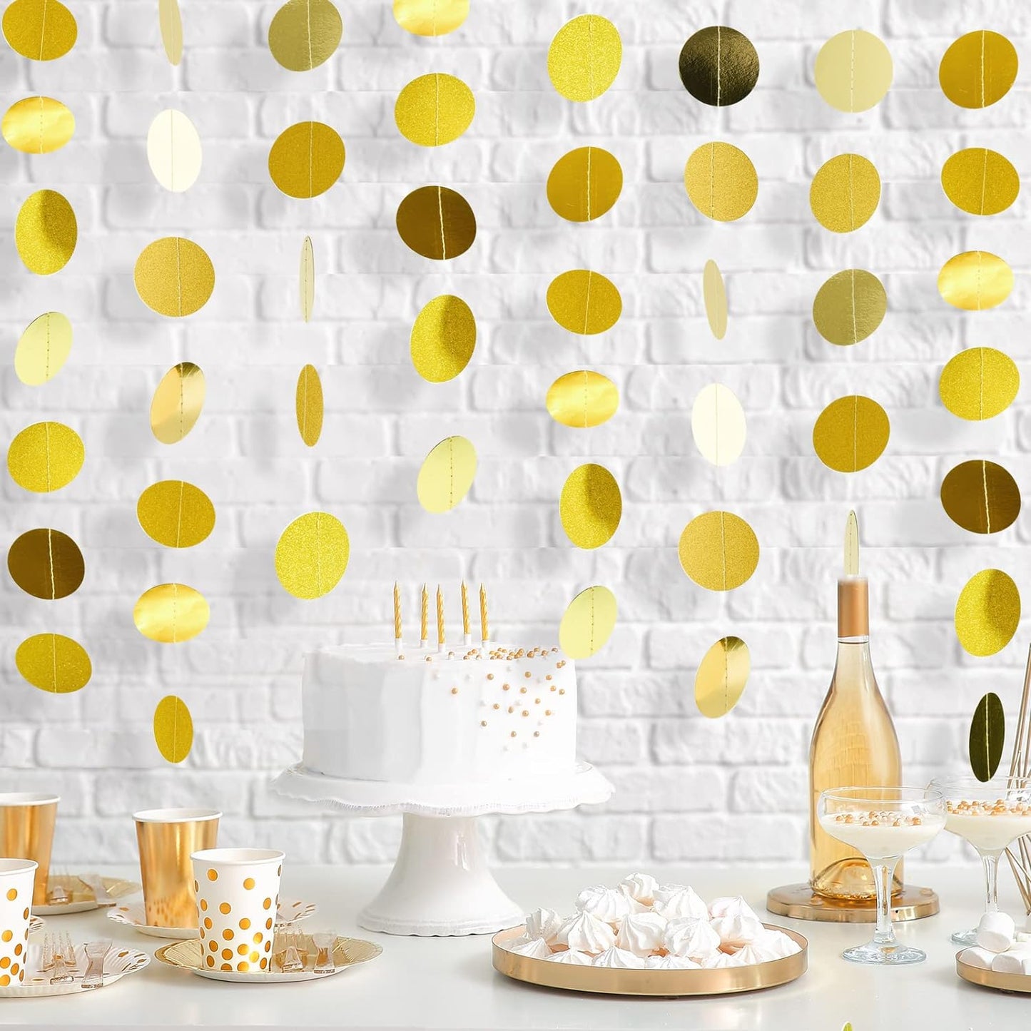 52 Feet Gold Glitter Circle Dots Garland for Party Birthday Baby Shower Wedding