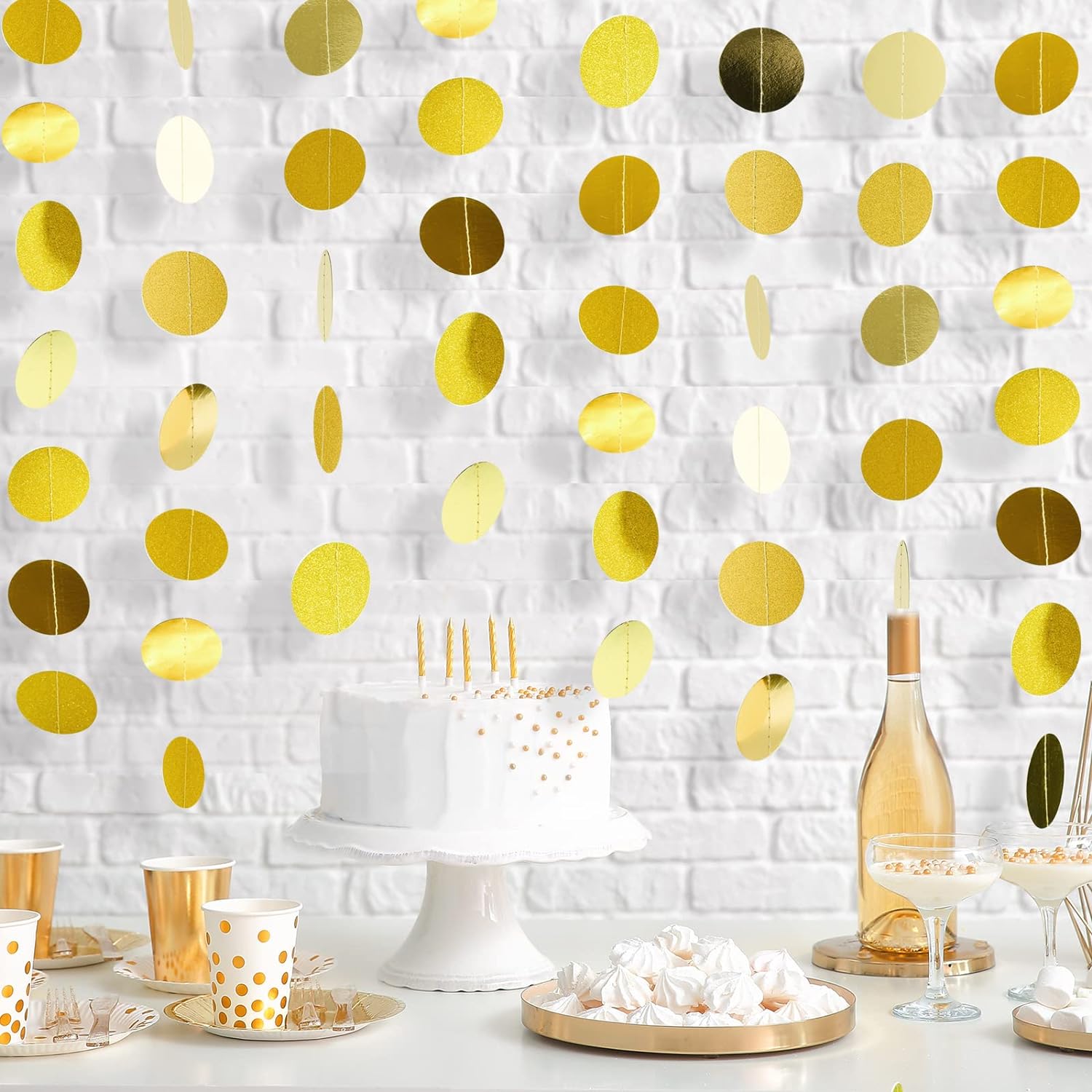 52 Feet Gold Glitter Circle Dots Garland for Party Birthday Baby Shower Wedding