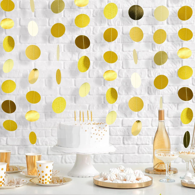 52 Feet Gold Glitter Circle Dots Garland for Party Birthday Baby Shower Wedding