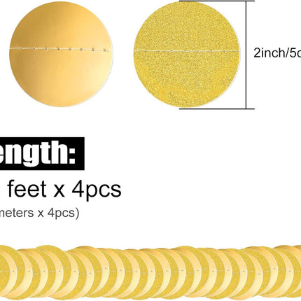 52 Feet Gold Glitter Circle Dots Garland for Party Birthday Baby Shower Wedding