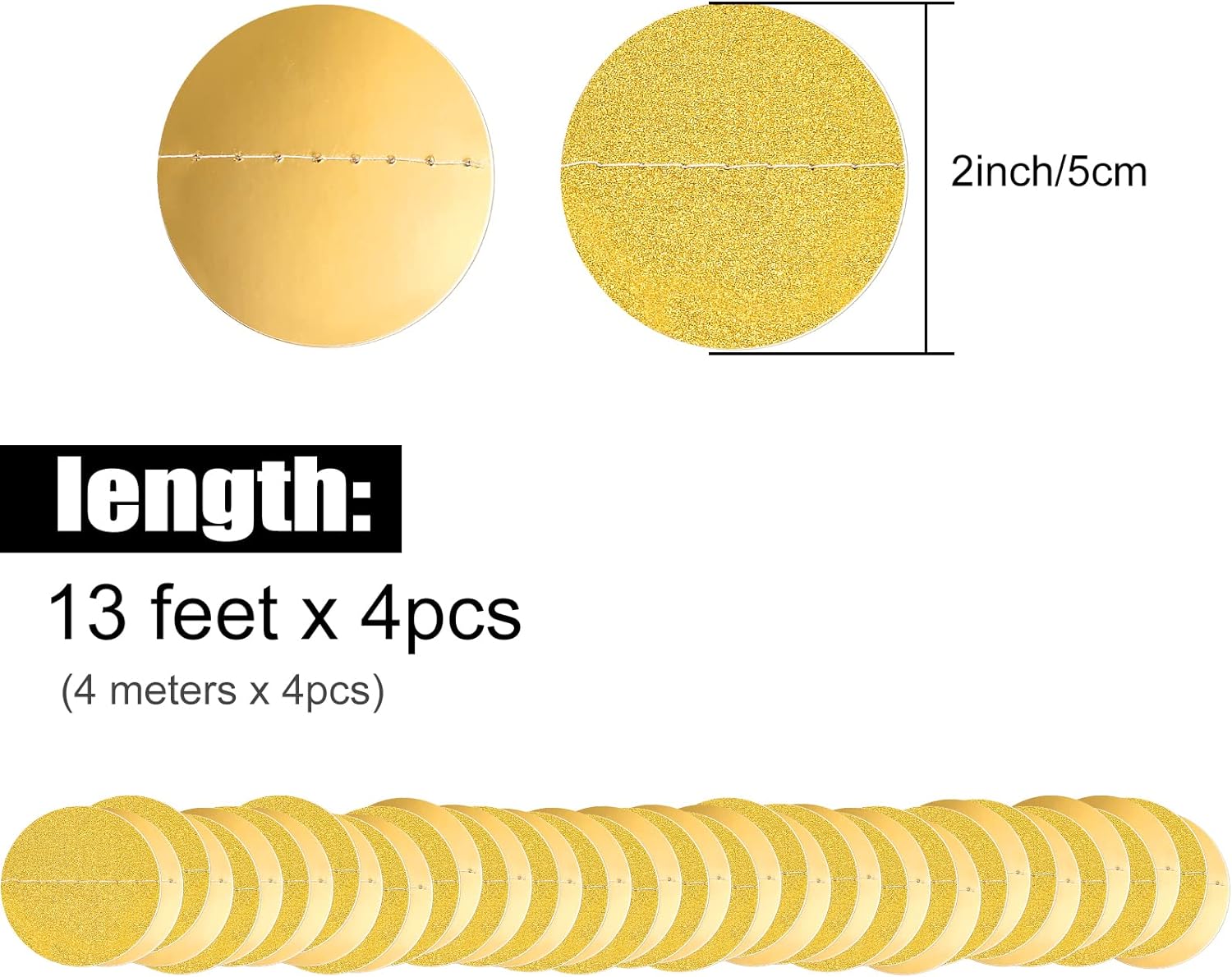 52 Feet Gold Glitter Circle Dots Garland for Party Birthday Baby Shower Wedding