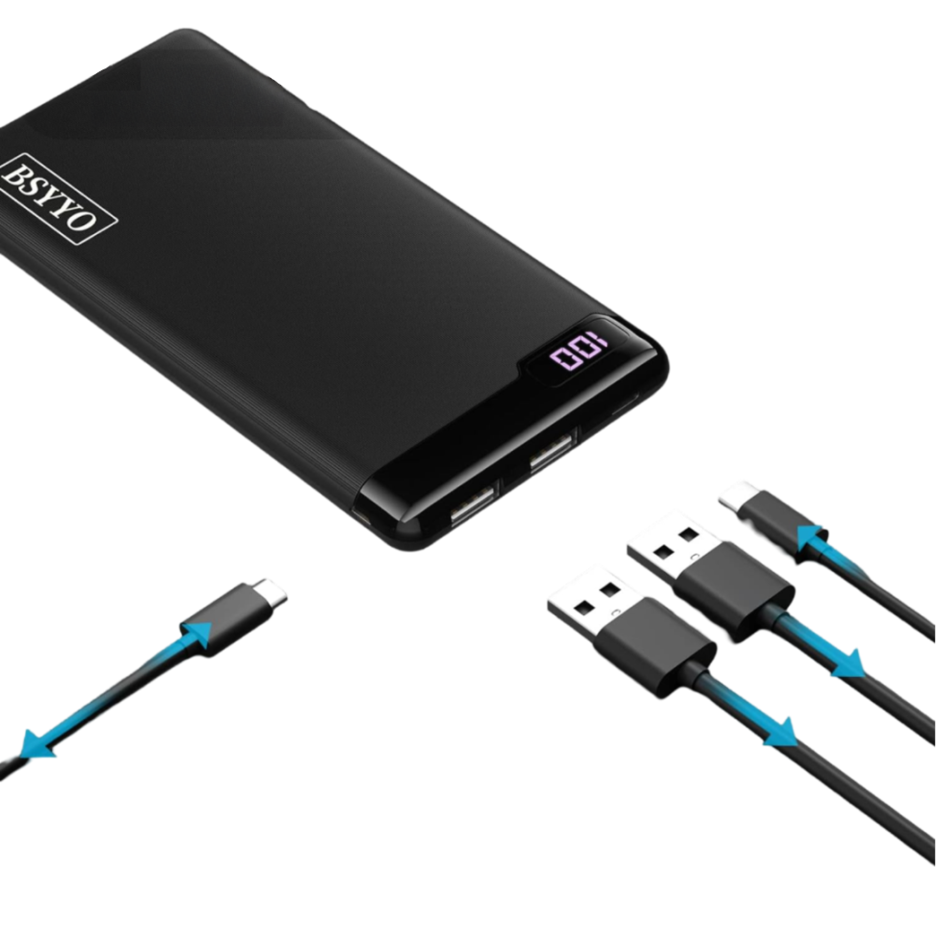 BSYYO power bank15W 10600mAh LED display portable charger 2 USB A ports 1 USB C