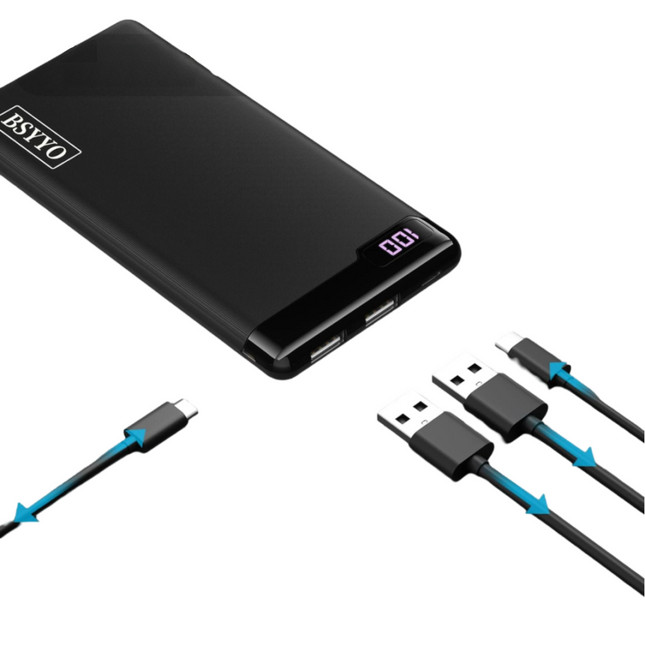 BSYYO power bank15W 10600mAh LED display portable charger 2 USB A ports 1 USB C