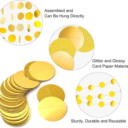 52 Feet Gold Glitter Circle Dots Garland for Party Birthday Baby Shower Wedding