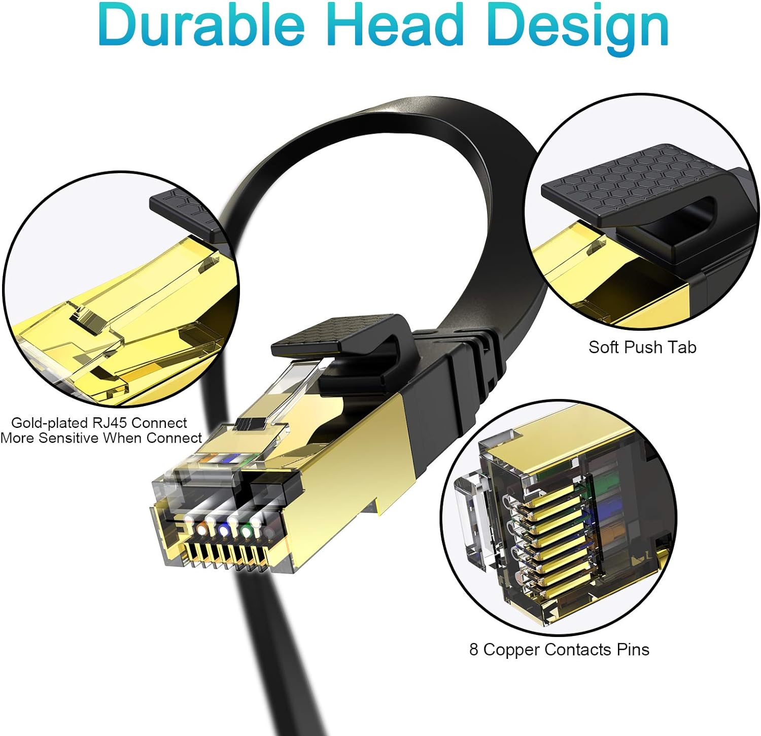 Cat 8 Flat Ethernet Network Cable 8M Alaser High Speed 40Gbps 2000Mhz Gigabit