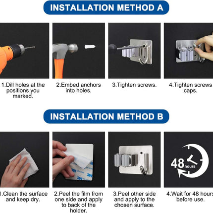 Mop Broom Holder Wall Mounted Heavy Duty Clips & Hanger Storage Rack 1 Hook 2 pk