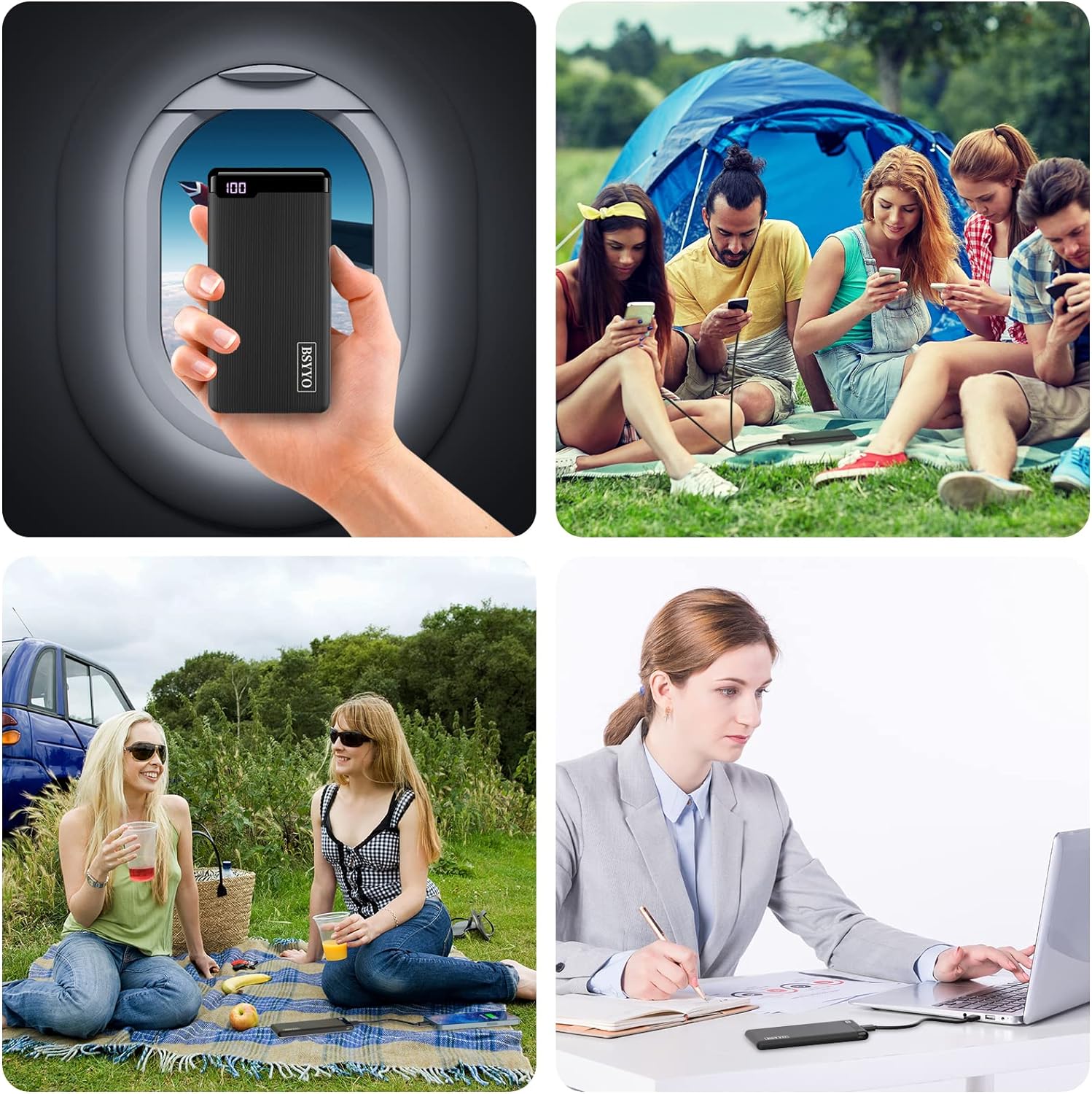 BSYYO power bank15W 10600mAh LED display portable charger 2 USB A ports 1 USB C