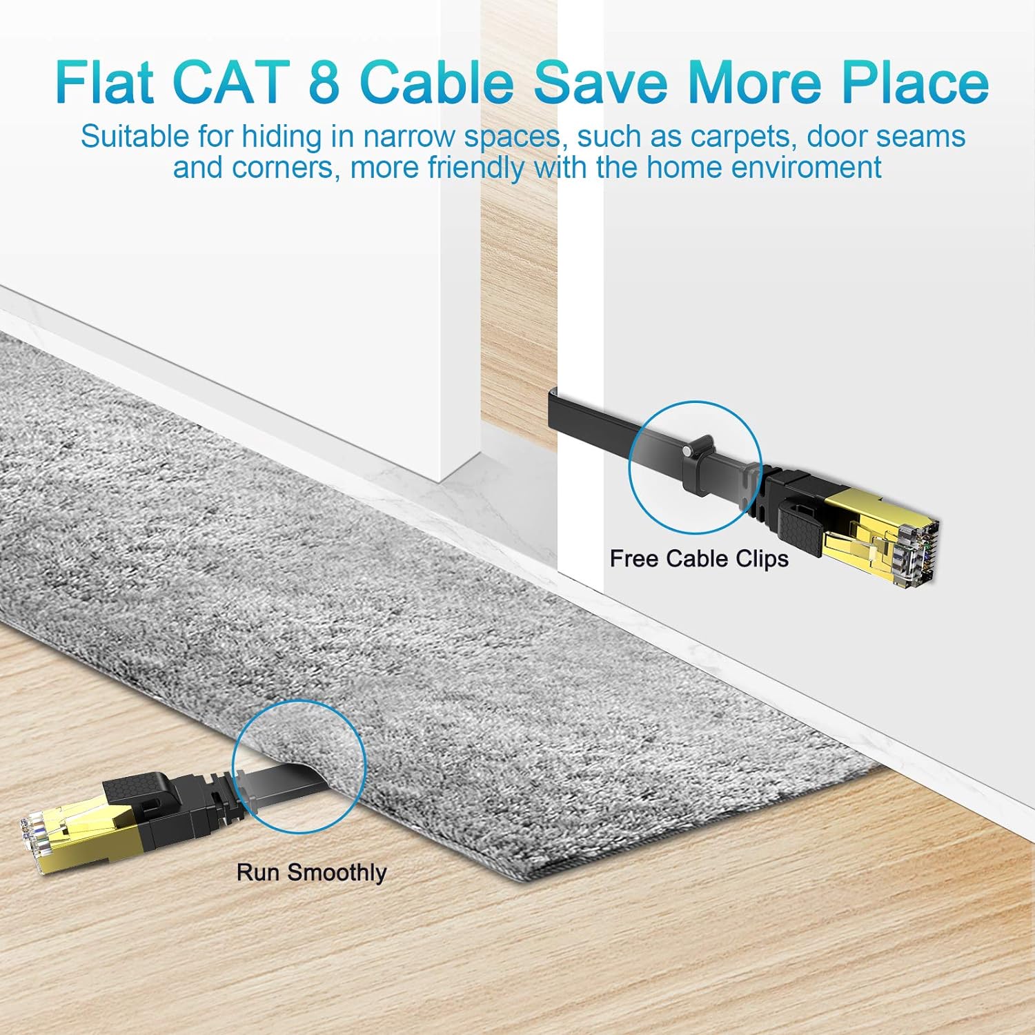 Cat 8 Flat Ethernet Network Cable 8M Alaser High Speed 40Gbps 2000Mhz Gigabit